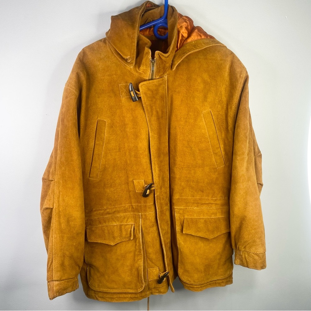 Zeidler & Zeidler Suede Toggle Jacket  Brown Leather Hooded Mens Sz Medium Lined